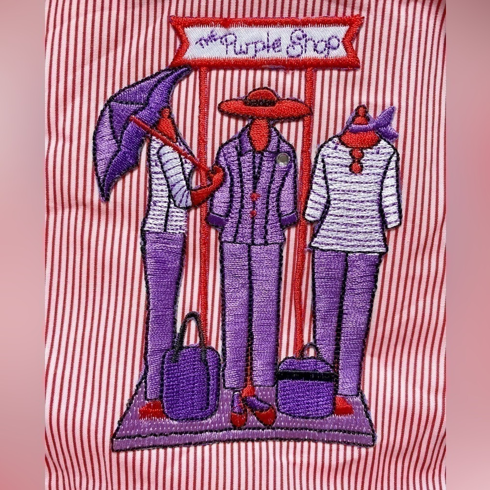 Las Olas Red and White Striped Button Down Long Sleeve Shirt with Embroidery - Picture 8 of 12